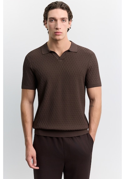 Avva Erkek Kahverengi Polo Yaka Düğmesiz Rayon Karışımlı Regular Fit Triko T-shirt A62y5060