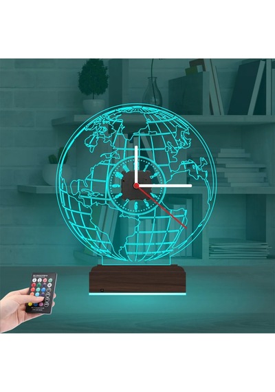 Luvivia Dünya Tasarım Saatli 3d Lamba - Masa Gece Lambası Şeffaf