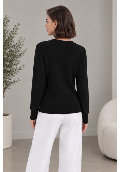 Youknitwear You Rio %100 Pamuk Bisiklet Yaka Kadın Kazak Siyah