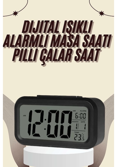 Dijital Masa Saati Termometreli Takvim Çalar Saat Led Ekran Pilli - Sarı