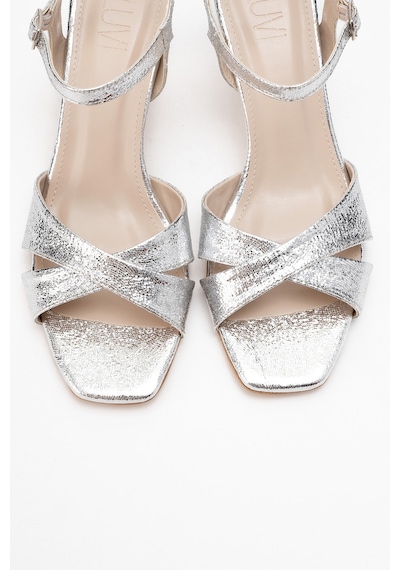 Luvishoes Luvi Shoes Melin Gümüş Desenli Çapraz Bantlı Kadın Topuklu Ayakkabı Gümüş