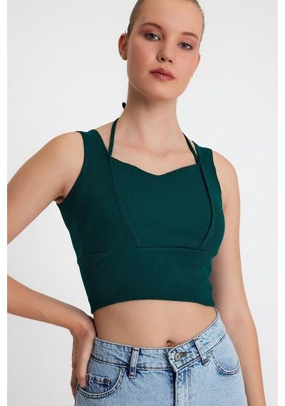 Polo State Kadın Ense Biye Detaylı Crop Yeşil