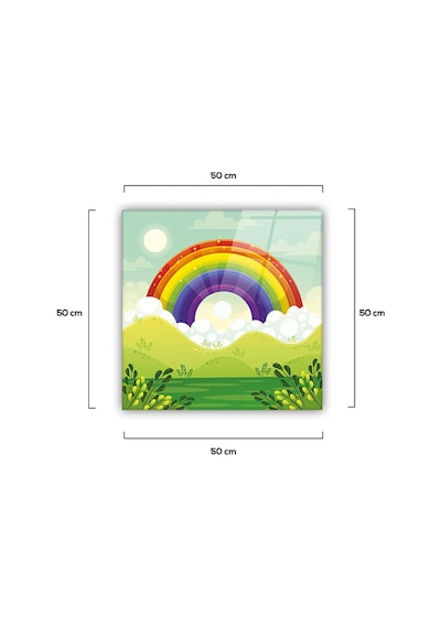 Cam Avize Göbeği Gökkuşağı - Yeşil Zemin 50 CM x 50 CM Çok Renkli