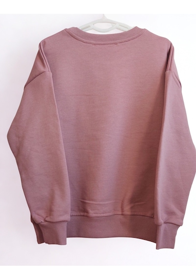 Kız Çocukları İçin 3 İplik Kumaş Pudra Rengi Sweatshirt %100 Pamuk Pudra