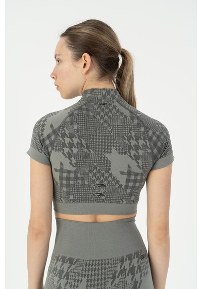 Maraton Slimfit Kadın Bisiklet Yaka Siyah Crop Top Siyah