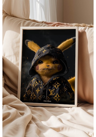 Pikachu Like A Boss Motivasyon Tablosu Lüks Tasarım Finans Serisi Çerçeveli Ofis Duvar Dekoru Beyaz