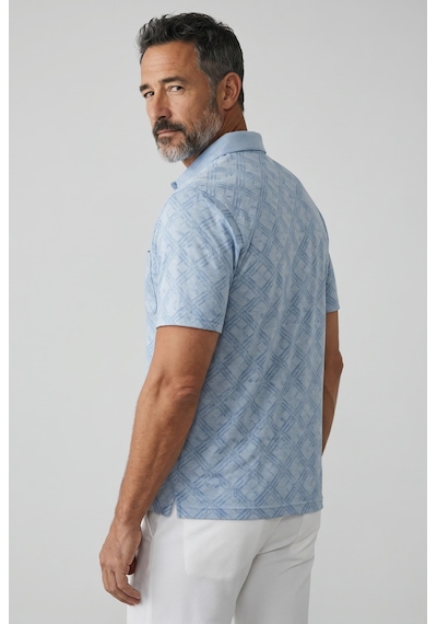 Erkek Simenti Yakalı Cepli Desenli Penye Baba Buz Mavi Tshirt