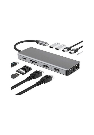 Coverzone 12in1 Dock Station 2 Adet Hdmı Uyumlu 1000 Mbps 4k Usb C Adaptörü Usb 3.0 Vga Rj45 Pd Için Sku: Zeus8690010070371