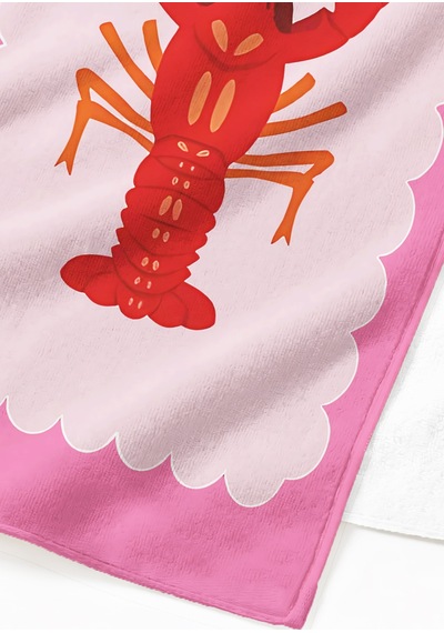 Istakoz Temalı Pembe Plaj Havlusu - Marine Yengeç Havuz Deniz Hızlı Kuruyan Mikrofiber Havlu Çok Renkli