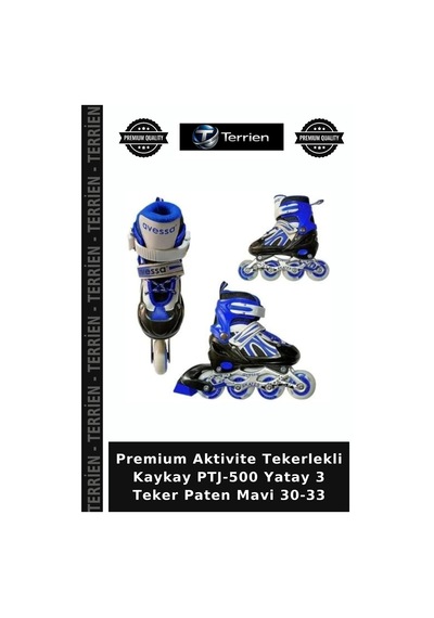 Premium Aktivite Tekerlekli Kaykay Ptj-500 Yatay 3 Teker Paten Mavi 30-33