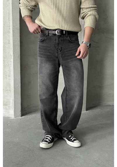 Erkek Ekstra Baggy Jean Pantolon Gri