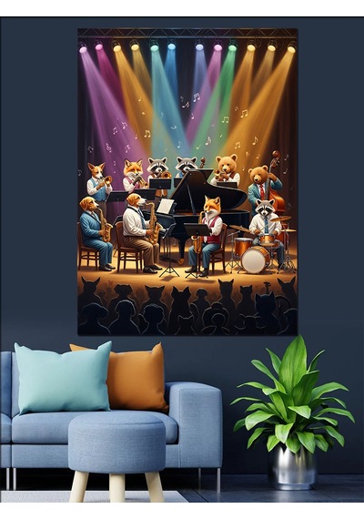 Ahşap Tablo Orkestra Çalan Hayvanlar Grubu Hayvan Tabloları