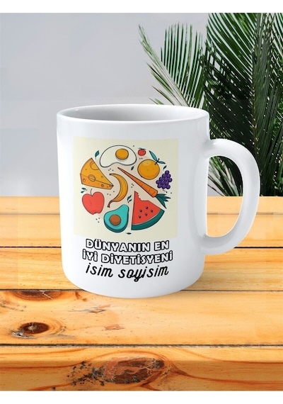 En İyi Diyetisyen Baskılı Kupa Bardak İsimli Kişiye Özel Peynir Karpuz Çok Renkli