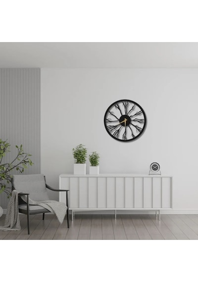 Metal Duvar Saati Doğa Tasarımlı Dekoratif Saat Siyah-58 X 58