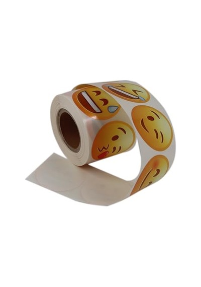 Emoji Etiketi 9 Farklı Emoji Surat 50mm Çap Ruloda 500 Adet Kendinden Yapışkanlı Rulo Etiket, Pp Opak, Gülen Surat Diğer