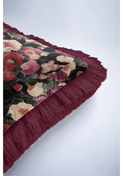 Çiçekli Bahar Tasarımlı Saçaklı Yastık Kılıfı - Romantik Floral Siyah Bordo Püsküllü Kırlent Kılıfı Puslu Düş Mira Çiçekli Bahar Tasarımlı Saçaklı Yastık Kılıfı - Romantik Floral Siyah Bordo Püsküllü Kırlent Kılıfı Puslu Düş Mira