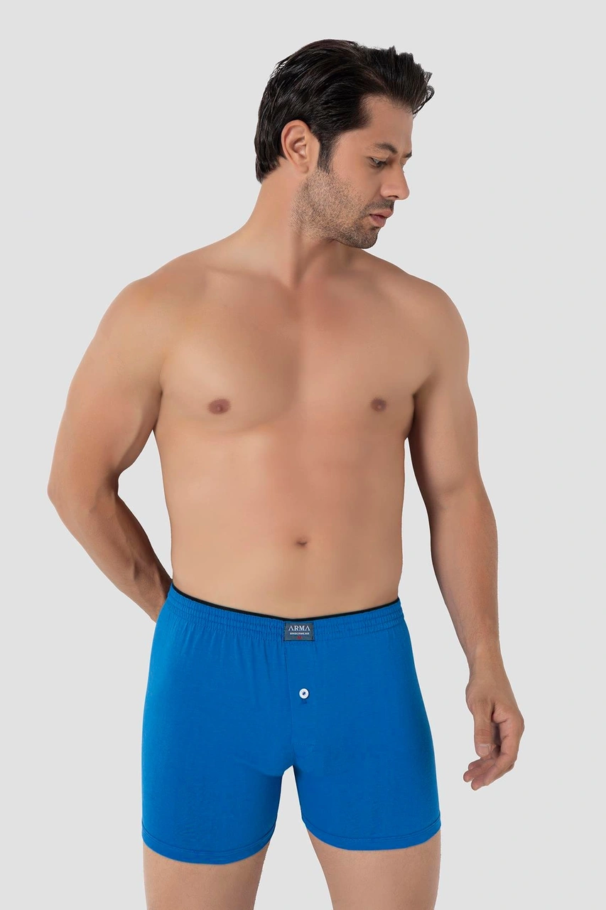 Arma Yıldız 6'lı Paket Mavi Erkek Penye Havlu Bel Boxer %100 Pamuk Mavi
