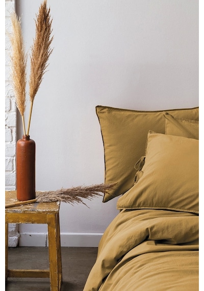 Savanna Mustard Yıkanmış %100 Pamuk Poplin Çift Kişilik Nevresim Takımı