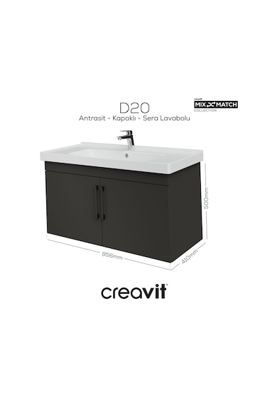 Creavit D20 100 Cm Kapaklı Lavabo Dolabı Antrasit Melamin Antrasit Creavit D20 100 Cm Kapaklı Lavabo Dolabı Antrasit Melamin Antrasit