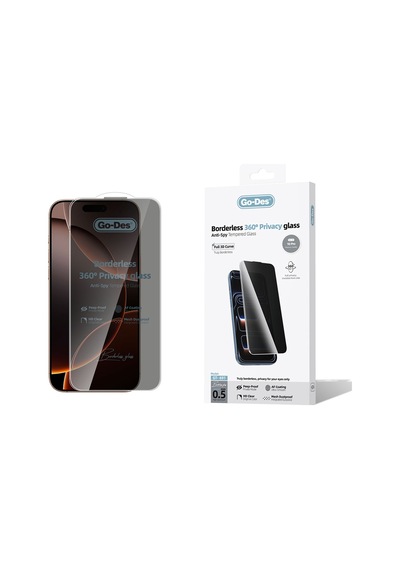 İphone 16 Pro Uyumlu Go Des Af Borderless Privacy Hayalet Temperli Cam Ekran Koruyucu Siyah