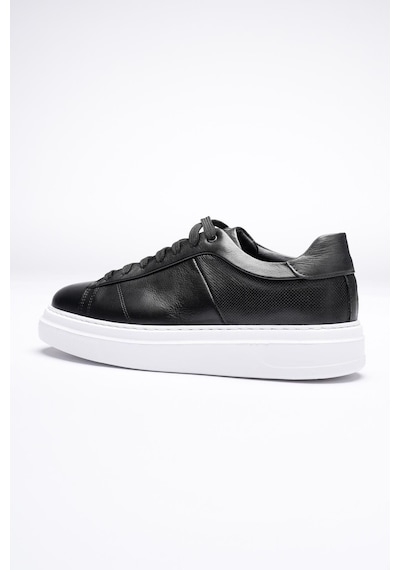 Erkek Hakiki Deri Sneaker Siyah Maver Siyah