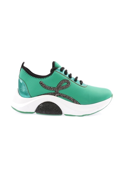 Dgn 1013-22y Kadın Bağcıklı Yan Sılver Taşlı Strech Kalın Taban Sneakers Ayakkabı Yeşil