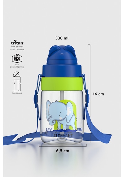 Renga Taffy Desenli 330 Ml Askılı Pipetli Tritan Bebek Suluk 222056 Mavi MAvi