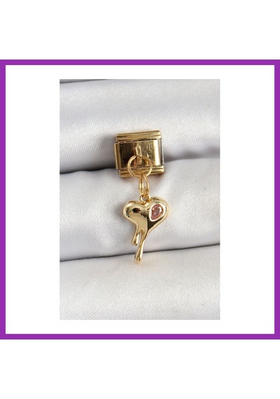 Bezos 316l Çelik Sallantılı Zirkon Taşlı Eriyen Kalp Model Gold Renk Nomination Charm Bty