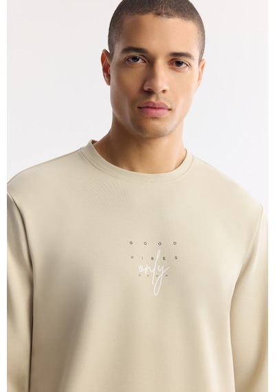 Avva Erkek Taş Bisiklet Yaka Baskılı Bi-stretch İnterlok Regular Fit Sweatshirt A51y1235