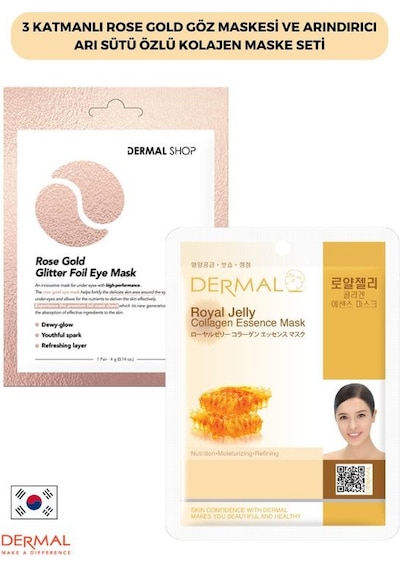 Dermal 3 Katmanlı Rose Gold Göz Maskesi + Arı Sütü Özlü Kolajen Maskesi 23 G