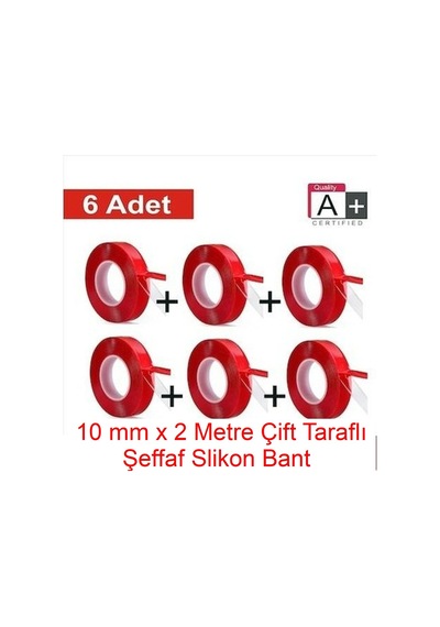 6 Adet 10mmx2mt Çift Taraflı Montaj Slikon Bandı Doku Nano Silikonlu Süper Güçlü Bant