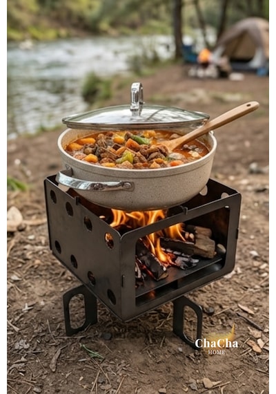 Taşınabilir Katlanabilir Kamp Ocağı & Ateş Çukuru Portatif Outdoor Mangal Metalik Gri