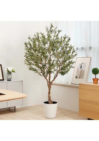 Yapay Zeytin Ağacı Doğal Kök Detaylı Büyük Dolgun Model Siyah Saksıda 190cm Yapay Ağaç