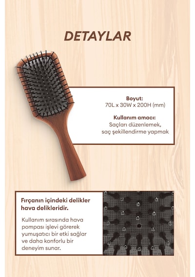 Kolay Ve Konforlu Kullanım Sunan Ahşap Tarak Kundal Smoothing Wooden Brush