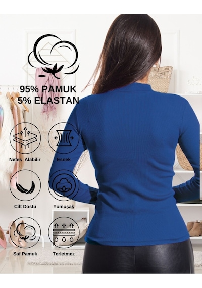 Alya Underwear Kaşkorse Yarım Boğaz Body Sweatshirt, Fitilli Kumaş, Likralı, Bordo İndigo