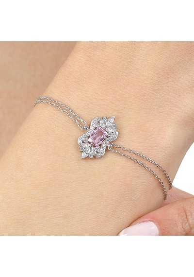 Pink Taşlı Işıltı Klasiği Vintage Gümüş Bileklik