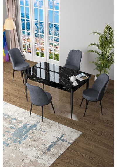 Canisa Concept Zen Serisi 80x132 Mdf Açılabilir Siyah Mermer Desen Masa Takımı Ve 4 Füme Sandalye Masa Siyah Sandalye Cappucino Canisa Concept Zen Serisi 80x132 Mdf Açılabilir Siyah Mermer Desen Masa Takımı Ve 4 Füme Sandalye Masa Siyah Sandalye Cappucino