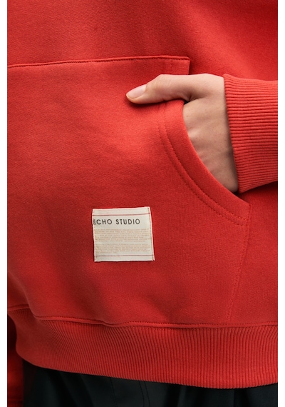 ETHIQUET C ARIE Kadın Organik Pamuklu Oversize Kanguru Cepli Kapüşonlu Kırmızı Sweatshirt