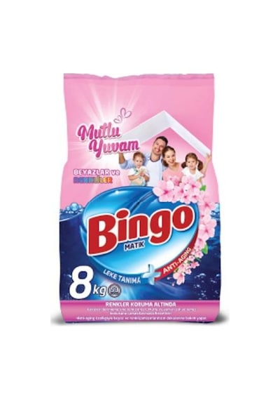 Bingo Matik Mutlu Yuvam Beyaz ve Renkliler İçin  Toz Çamaşır Deterjanı 8 KG