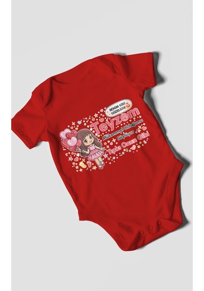 Morivokids Teyzeye Özel Kısa Kollu Bebek Body %100 Pamuk Zbn89-kk Kırmızı