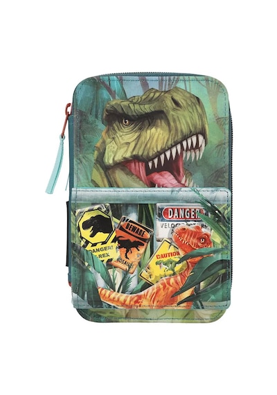 Dino World By Depesche Danger 3 Bölmeli İçi Dolu Kalemlik - 26 Parça Kırtasiye Setli Yeşil