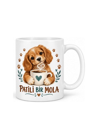 Patili Bir Mola Sevimli Köpek Ve Kahve Tasarımlı Porselen Kupa - Model 267 Diğer