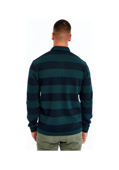 AR-MA Arma Erkek Örme Ribanalı Regular Fit Çizgili Polo Yaka Sweatshirt %95 Pamuk %5 Elastane K30554952902 Yeşil
