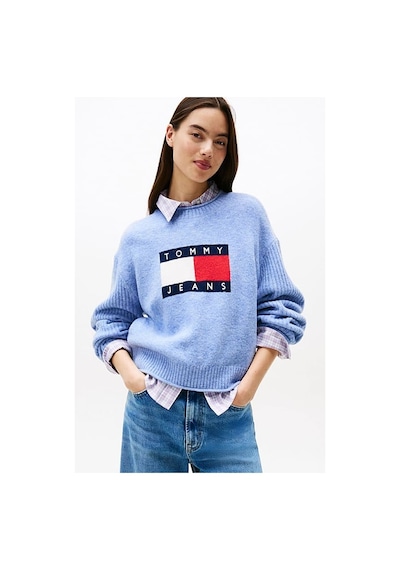 Tommy Hilfiger Kadın Relaxed Fit Grafik Logolu Triko Kazak - Mavi Vintage Iris Htr