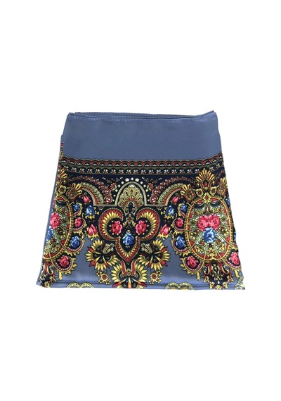 Tikitonki Etnik Çiçek Desenli Saten Mavi Eşarp - 90x90 Mavi Mavi