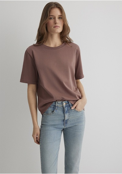 Mavi - Kahverengi Basic Tişört 1613110-70387 Kahverengi