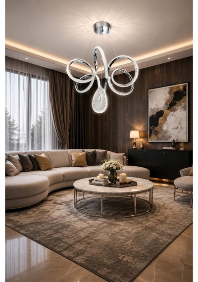 Oylum Lüks Cristalya Serisi Krom Kaplamalı 3 Renk Ledli Sarkıt Ledli Avize Modern Led Avize-çap 50 Cm Krom Krom