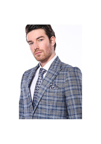 Wessi Ekose Slim Fit Tek Düğme Lacivert Erkek Ceket 001