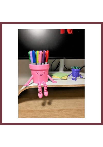 Storeşahin 3d Baskı Hareketli Gülen Kalemlik - Eklemli Masaüstü Organizer - Pembe Shn0720