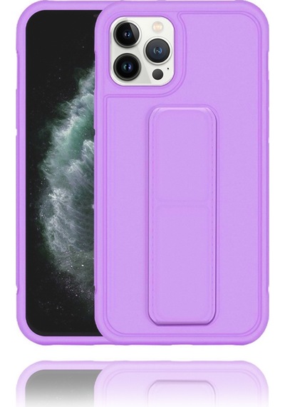 Apple Uyumlu iPhone 13 Pro Max Mat Lila Yumuşak Silikon Standlı Tutacaklı Tutamaçlı Telefon Kılıfı Çok Renkli